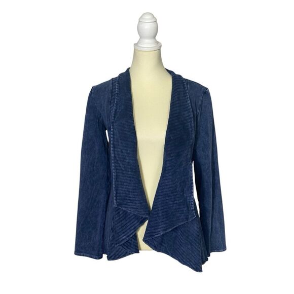 Testimony Los Angeles Medium Blue French Terry Open Front Drape Jacket Size S - Picture 1 of 16